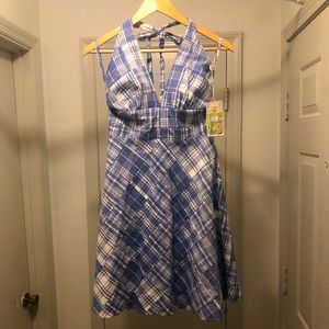NWT Cape Madras blue and white plaid halter dress